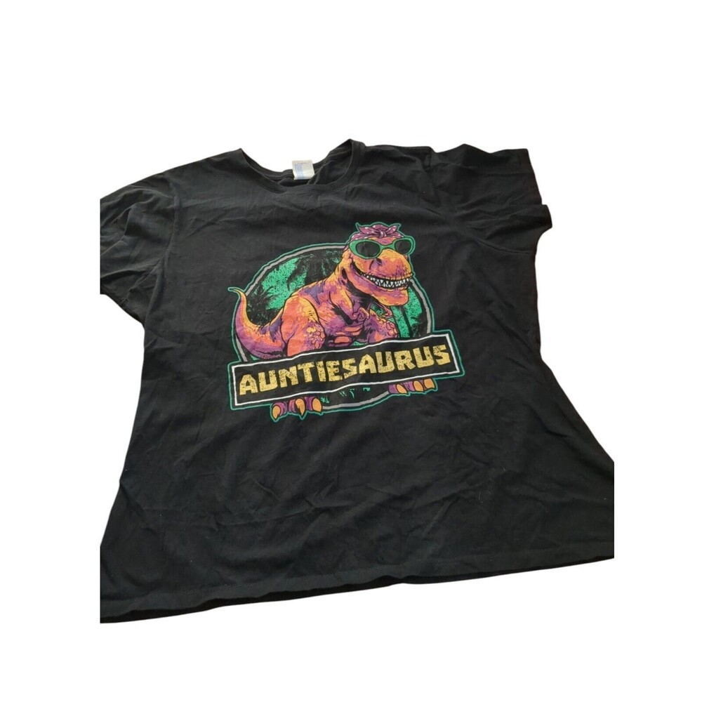 Fun Aunt T-Shirt Size 2XL Black Auntiesaurus Dinosaur T-Shirt